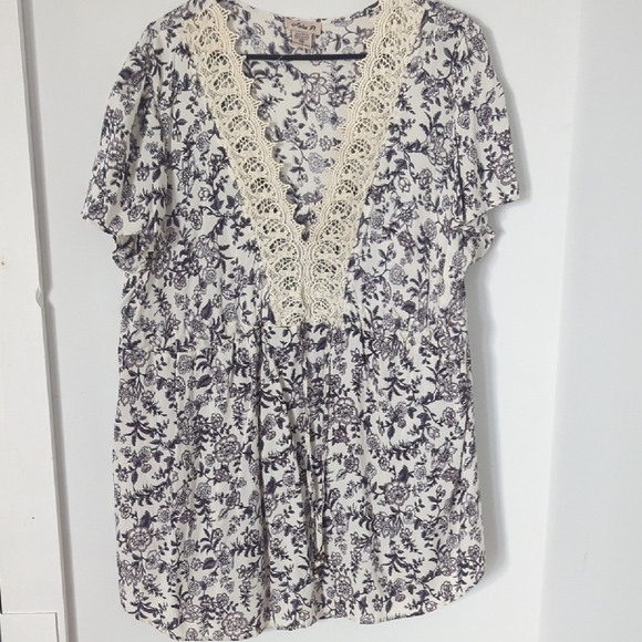 lola Tops - Lola Cream and Black Floral Blouse